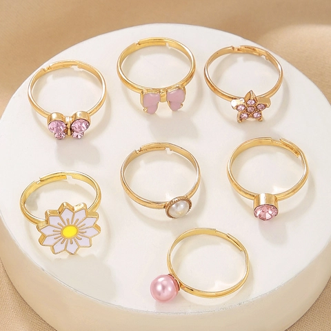 Daisy Butterfly Bowknot Children's Gold Alloy Open Rings Cute Adjustable Fashion Jewelry For Girls