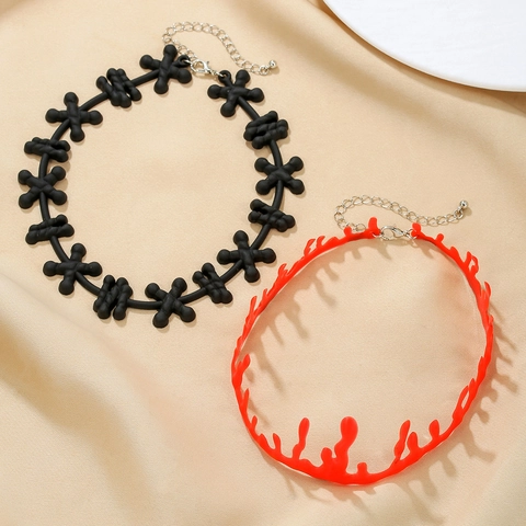 Girocollo Di Halloween In Silicone Con Sangue Gocciolante Rosso E Punto Croce Nero Gioielli Gotici Per Feste