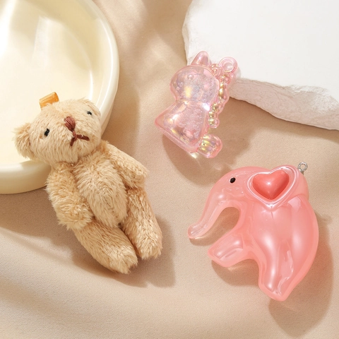 Süße Acryl Tieranhänger Plüschbär Rosa Elefant Irisierendes Einhorn Herz Charms Für DIY Tasche Schlüsselanhänger Zubehör