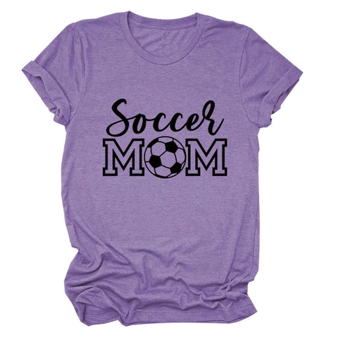Soccer Mom Printed Cotton Blend T-Shirt Women Casual Short Sleeve Round Neck Loose Fit Sporty Graphic Fashion Tee Top