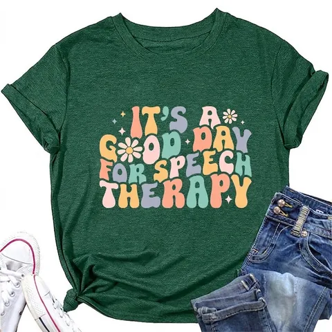 Damen Retro Buchstaben Druck Kurzarm T-Shirt Baumwollmischung Locker Rundhals Logopädie Floral Grafik Tee Top