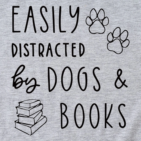 Damen Casual Baumwollmischung T-Shirt Kurzarm Rundhals Lockerer Schnitt Grafikdruck Slogan Hunde Bücher Literaturliebhaber