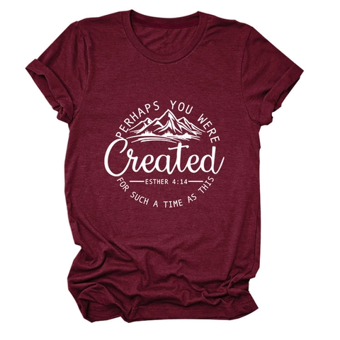 Camiseta De Mujer Versículo Cristiano Ester 4:14 Gráfico Montaña Manga Corta Cuello Redondo Top Casual Algodón CVC