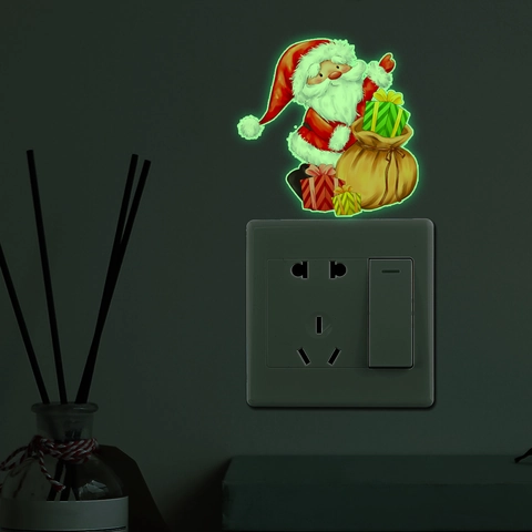 Adesivo da Parete Luminoso di Babbo Natale di Natale Decalcomania per Interruttore Fluorescente per Decorazioni Domestiche Festa Murale PVC