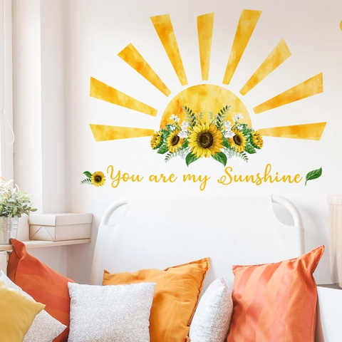 Sonnenblumen Sonne Wandtattoo You Are My Sunshine Wandaufkleber Mit Schmetterling DIY Abnehmbar PVC Für Kinderzimmer Dekor