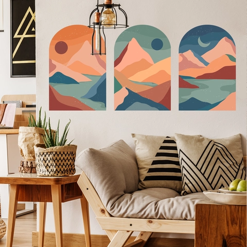 Nordic Abstract Landscape Wall Stickers PVC Sun Moon Mountains Wall Decals Bohemian Style Home Decoration