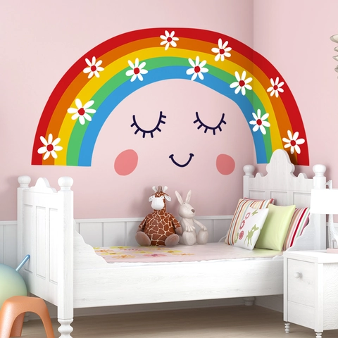 Autocollants Muraux Arc-En-Ciel PVC Auto-Adhésif Dessin Animé Marguerite Décalcomanies Pour Chambre D'Enfant