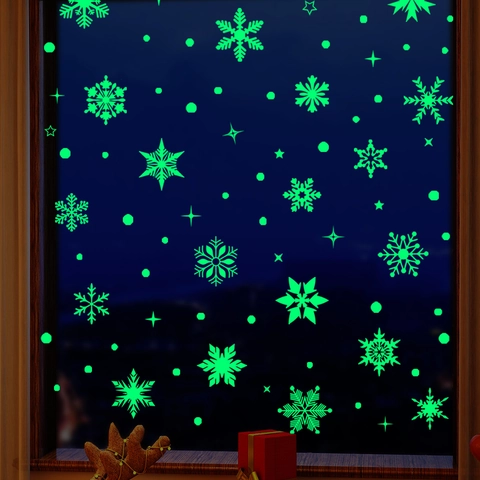 Christmas Snowflake Window Stickers Glow In The Dark Luminous PVC Decals For Winter Holiday Home Decoration Self Adhesive