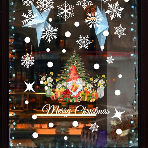 Weihnachten Fensterbilder Statisch Haftend PVC Aufkleber Zwerg Weihnachtsbaum Schneeflocke Muster Wiederverwendbare Glasdeko Für Party Haus Büro