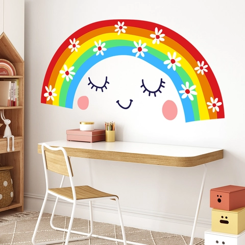 Autocollants Muraux Arc-En-Ciel PVC Auto-Adhésif Dessin Animé Marguerite Décalcomanies Pour Chambre D'Enfant