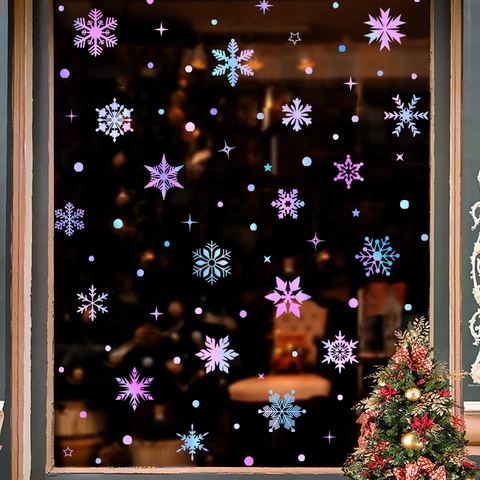 Christmas Snowflake Window Stickers Glow In The Dark Luminous PVC Decals For Winter Holiday Home Decoration Self Adhesive