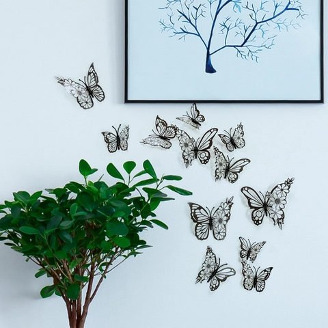 Adesivi Murali Farfalla 3D Cavi Motivo Floreale PVC Plastica Rimovibili DIY Arte Decalcomanie Per Casa Soggiorno Camera
