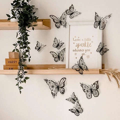 Adesivi Murali Farfalla 3D Cavi Motivo Floreale PVC Plastica Rimovibili DIY Arte Decalcomanie Per Casa Soggiorno Camera