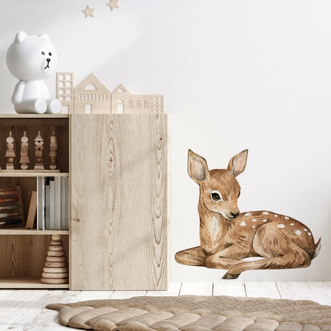Watercolor Hand-painted Fawn Wall Sticker Removable PVC Deer Decal Home Decor For Nursery Bedroom Living Room