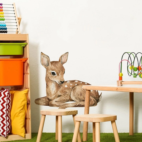 Watercolor Hand-painted Fawn Wall Sticker Removable PVC Deer Decal Home Decor For Nursery Bedroom Living Room