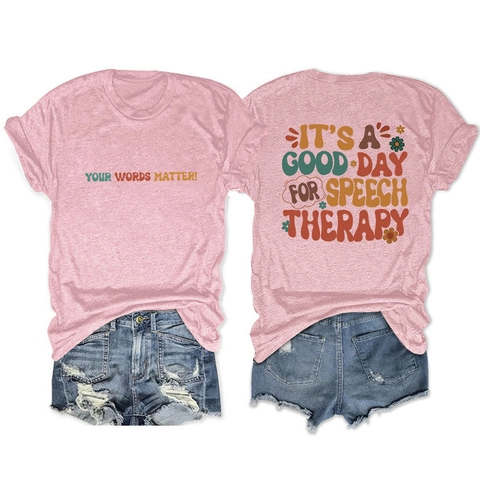 Women Retro Speech Therapy Print T-Shirt And Ripped Denim Shorts Cotton Blend Casual Summer Outfit Round Neck