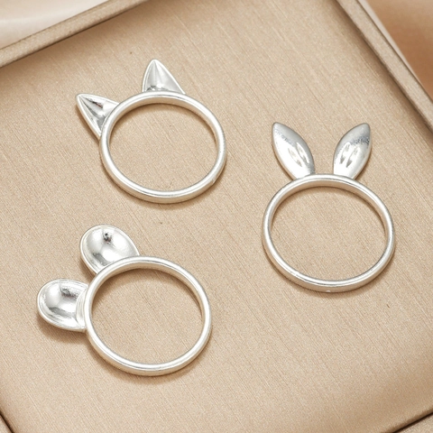 Cute Animal Ear Rings Zinc Alloy Silver Plated Cat Rabbit Bear Shapes Cartoon Simple Jewelry For Kids Children Girls