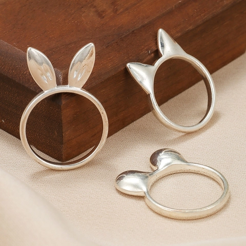 Cute Animal Ear Rings Zinc Alloy Silver Plated Cat Rabbit Bear Shapes Cartoon Simple Jewelry For Kids Children Girls