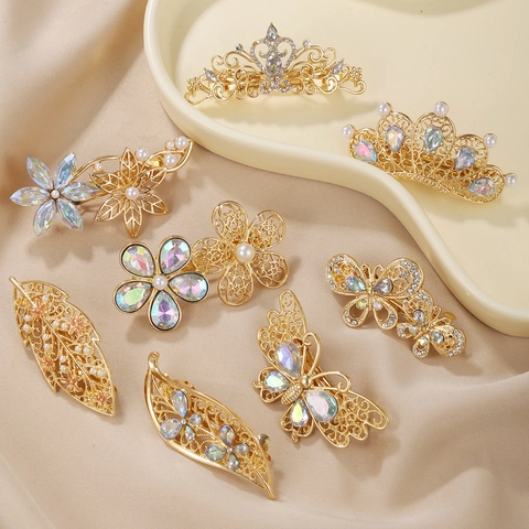 Mollette Per Capelli In Lega Di Strass Con Künstliche Perle Sintetiche Farfalla Corona Fiore Foglia Elegante Per Donne