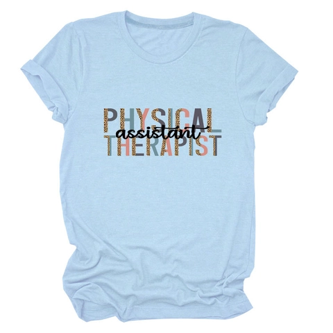 Women Casual Cotton Blend Round Neck T-Shirt Short Sleeve Loose Fit Physical Therapist Assistant Leopard Graphic Print Top