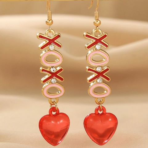 Boucles D'oreilles Pendantes Coeur Émail Alliage Strass XOXO LOVE Lettre Bijoux Avec Tige Pour Femmes Romantique