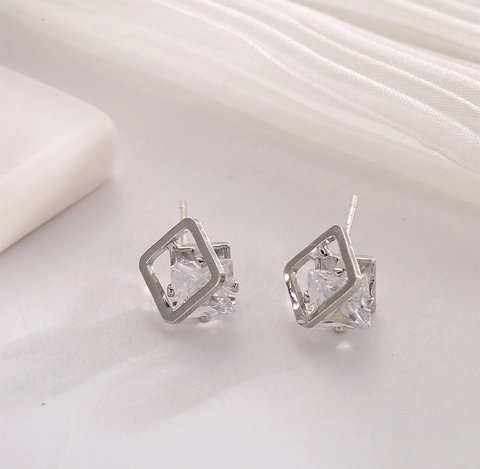 Orecchini A Lobo Quadrati Geometrici Zirconia Rame Gioielli Con Perno In Argento Sterling 925 Per Donna Minimalista