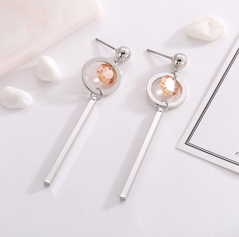 Orecchini Pendenti Lunghi Geometrici Zircone Champagne Rame Con Perno In Argento Sterling 925 Gioielli Minimalisti Donne