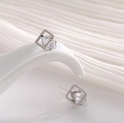 Orecchini A Lobo Quadrati Geometrici Zirconia Rame Gioielli Con Perno In Argento Sterling 925 Per Donna Minimalista