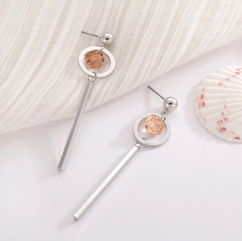 Orecchini Pendenti Lunghi Geometrici Zircone Champagne Rame Con Perno In Argento Sterling 925 Gioielli Minimalisti Donne