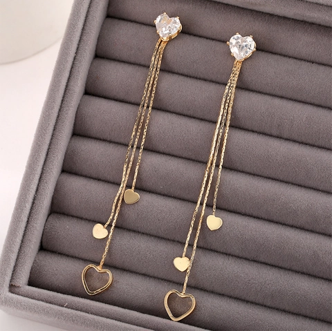 Orecchini Pendenti Con Nappine A Cuore Con Perno In Argento Sterling 925 Rame Zircone Catena Lunga