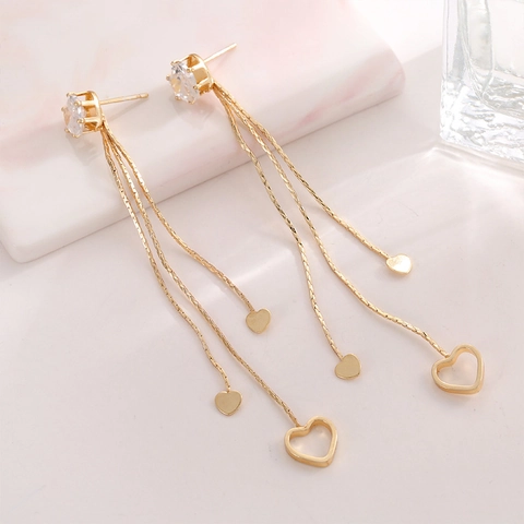 Orecchini Pendenti Con Nappine A Cuore Con Perno In Argento Sterling 925 Rame Zircone Catena Lunga