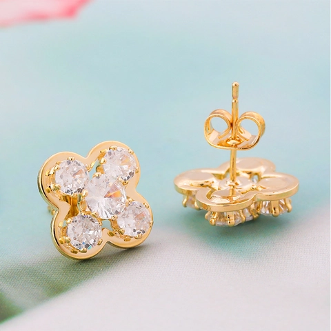 Clover Flower Zircon Stud Earrings With 925 Sterling Silver Earring Post Korean Simple Elegant Style For Women