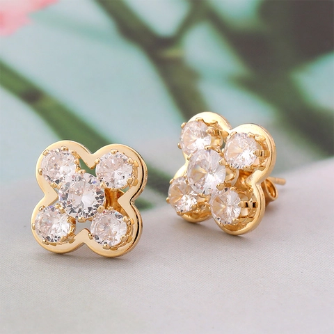 Clover Flower Zircon Stud Earrings With 925 Sterling Silver Earring Post Korean Simple Elegant Style For Women