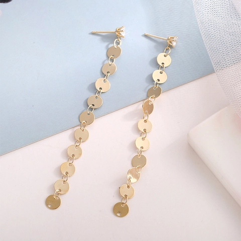 Long Drop Tassel Earrings 925 Sterling Silver Earring Post Copper Zircon Round Metal Sequin Elegant Korean Style Women