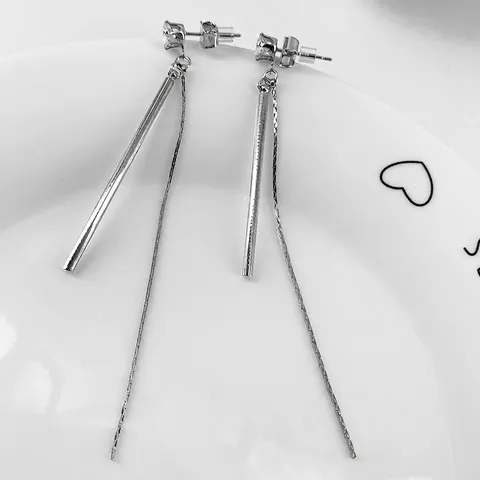 Geometric Long Tassel Earrings Copper Zircon Inlaid Minimalist Linear Drop Jewelry With 925 Sterling Silver Earring Post