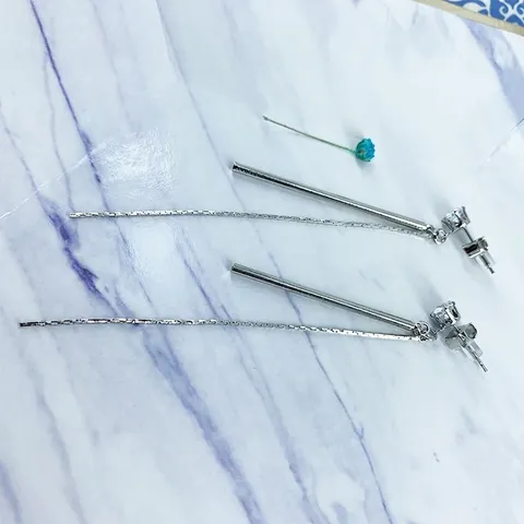 Geometric Long Tassel Earrings Copper Zircon Inlaid Minimalist Linear Drop Jewelry With 925 Sterling Silver Earring Post