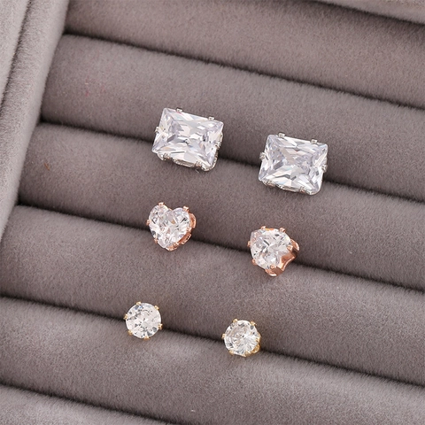Orecchini Lobo Zircone Coreano Lucido Perno Argento Sterling 925 Cuore Rotondo Taglio Smeraldo Gioielli Rame Per Donne