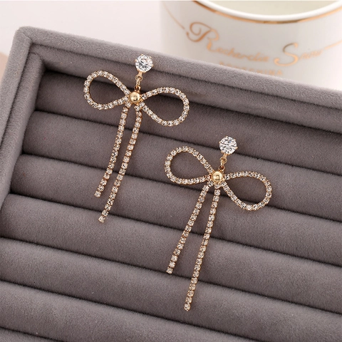 Orecchini Pendenti A Frangia Lunga Con Fiocco In Zircone Scintillante E Perno In Argento 925 Gioielli Di Moda Eleganti