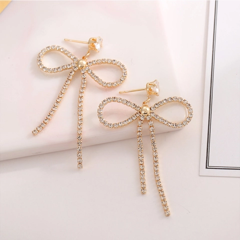 Orecchini Pendenti A Frangia Lunga Con Fiocco In Zircone Scintillante E Perno In Argento 925 Gioielli Di Moda Eleganti