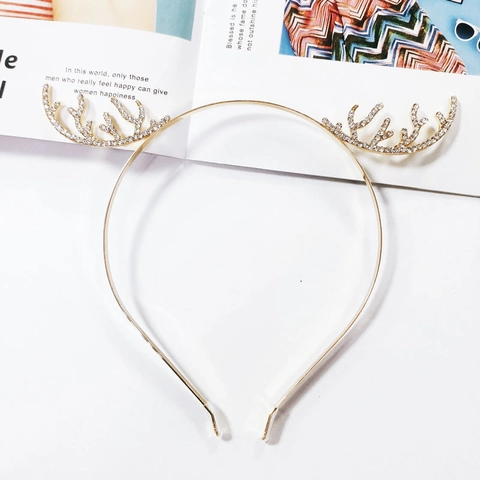 Diadema Festiva de Astas de Renos con Strass Elegante Banda de Metal para Pelo para Fiesta de Navidad Accesorios Mujer