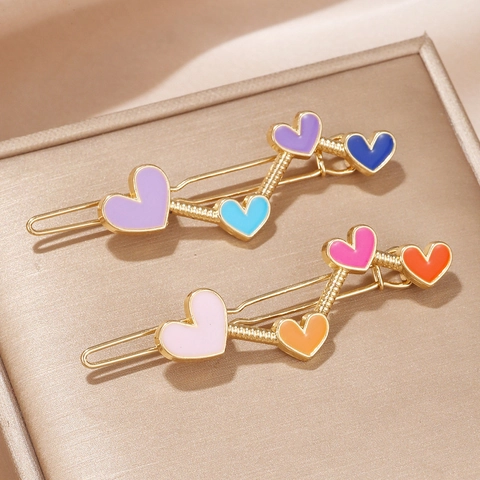 Colorful Heart Enamel Zinc Alloy Hair Clips Gold Plated Sweet Color Block Hairpins Side Barrettes Styling Accessory