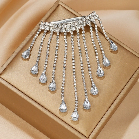 Eleganter Silber Herz Strass Haarklammer Mit Quaste Für Damen Luxus Vintage Legierung Wassertropfen Anhänger Haarnadel Schmuck