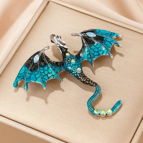 Retro Westerse Draak Brosche Legering Emaille Druppelolie Strass Ingelegde Pin Fantasie Dier Sieraden Cadeau Accessoires Unisex