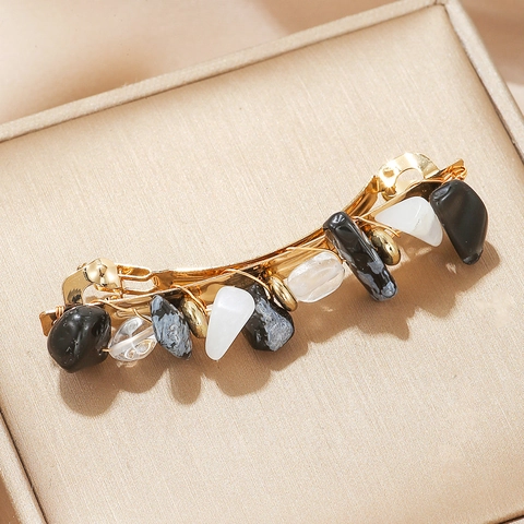 Spring Hair Clip Alloy With Mixed Natural Stone Gravel Elegant Retro Handmade Side Barrette Accessories For Women