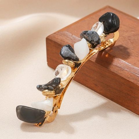 Spring Hair Clip Alloy With Mixed Natural Stone Gravel Elegant Retro Handmade Side Barrette Accessories For Women