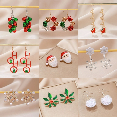 Christmas Earrings Alloy Enamel Rhinestone Faux Artificial Pearl With Stainless Steel Earring Post Festive Santa Snowflake Women