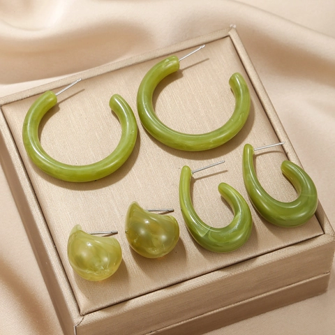 Olivgrüne Marmortextur Harz Geometrische Ohrringe Wassertropfen Creolen Damen Schmuck Mit Silver Earring Post