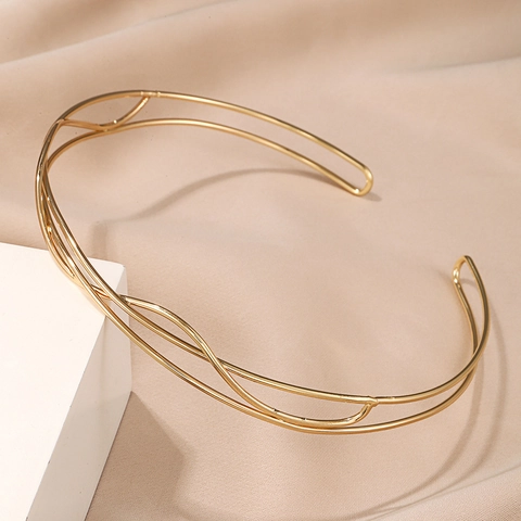 Minimalistische Goudlegering U-Vormige Choker Ketting Geometrisch Open Dubbellaags Metaalachtig Statement Sieraden Voor Dames