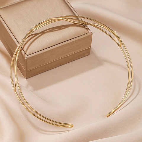 Minimalistische Goudlegering U-Vormige Choker Ketting Geometrisch Open Dubbellaags Metaalachtig Statement Sieraden Voor Dames