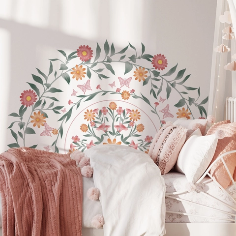 Fresh Pink Mandala Floral Butterfly Wall Stickers PVC Watercolor Flower Vine Wall Decals For Bedroom Home Decor